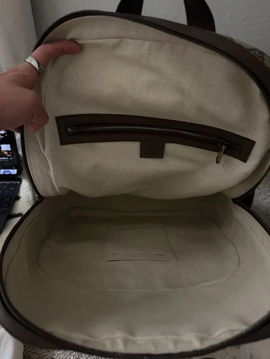 Gucci Beige GG Supreme Canvas Backpack with Red & Green Web and Brown Trim - Picture 4 of 11